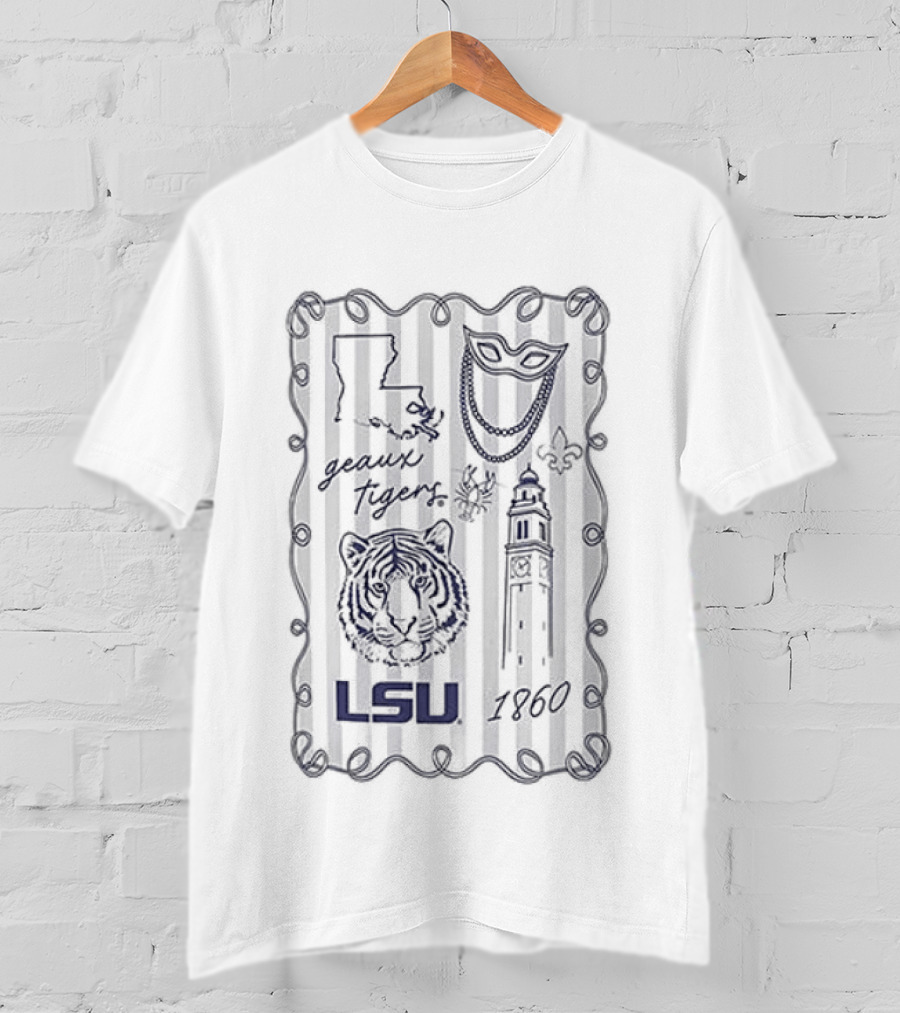 LSU Tigers Geaux Tigers Campus Sketch Frame With LSU And Tiger T-Shirt
