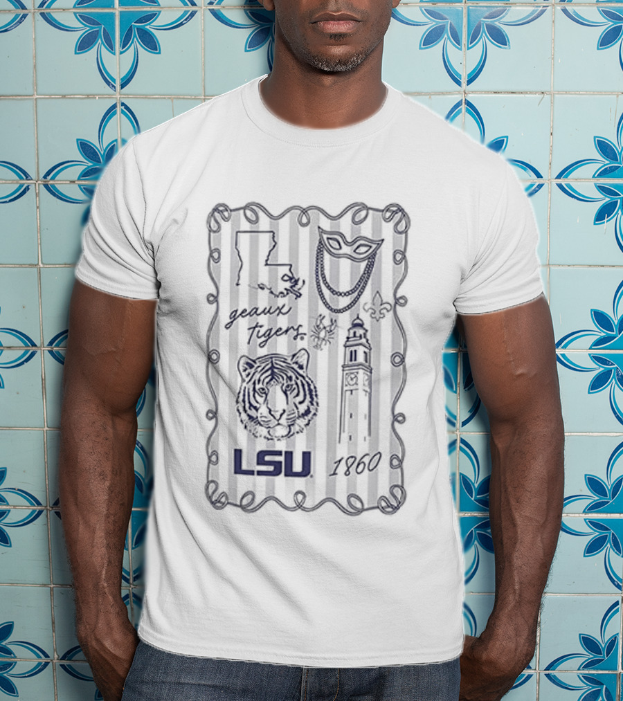 LSU Tigers Geaux Tigers Campus Sketch Frame With LSU And Tiger T-Shirt