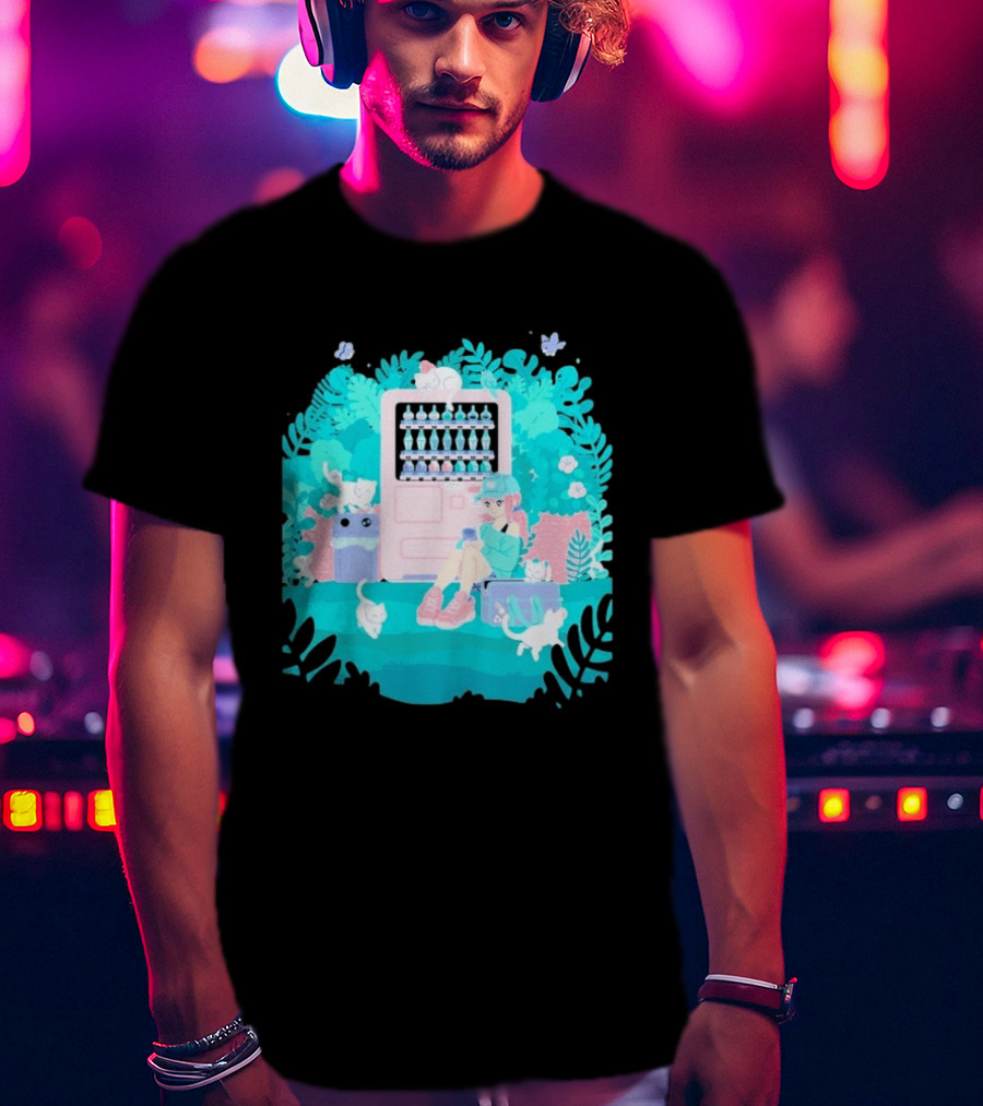Cat Vending Machine Pastel Aesthetic With Sitting Girl And Cats T-Shirt