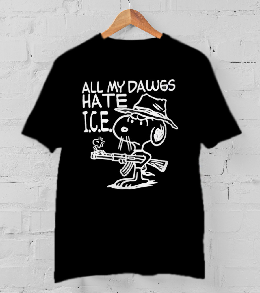 Snoopy Cowboy All My Dawgs Hate Ice Peanuts Character Funny Western T-Shirt
