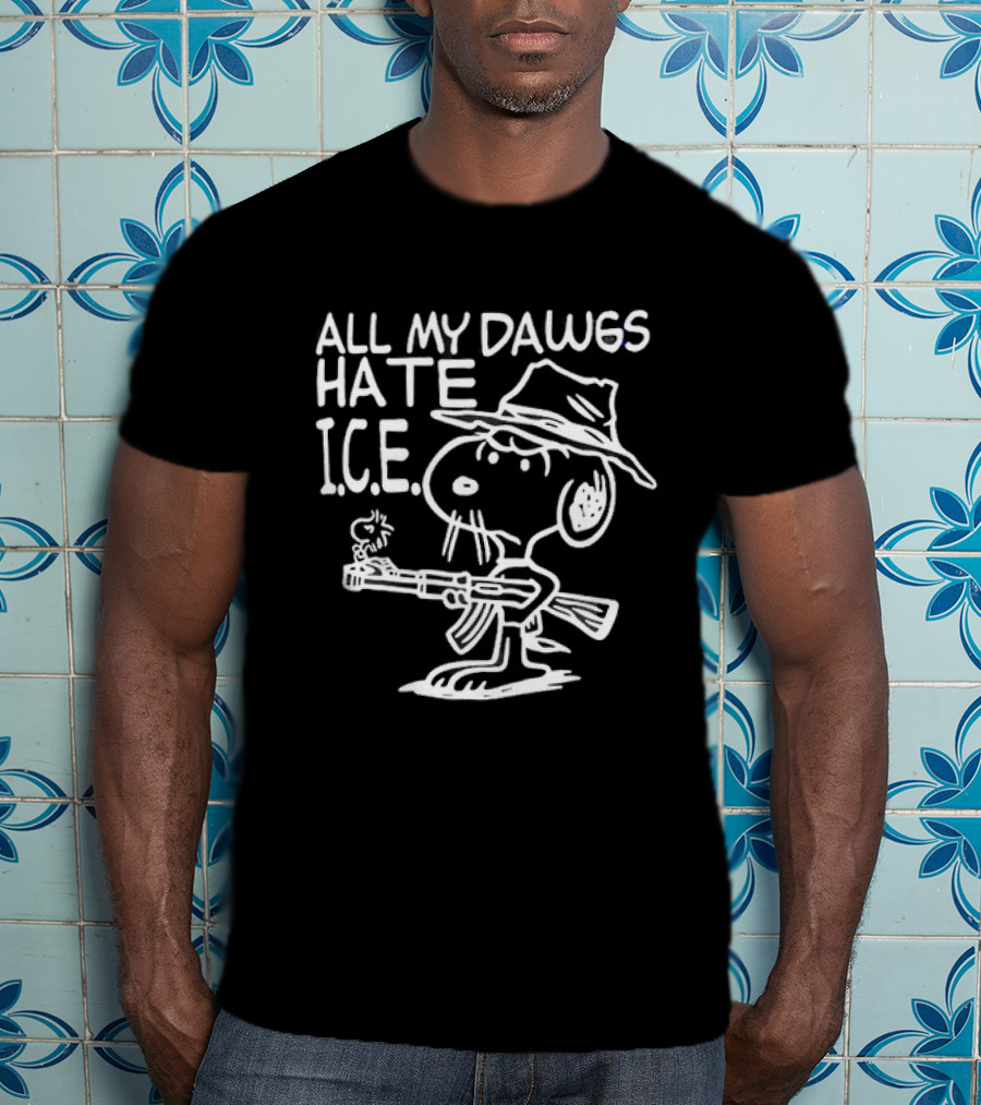Snoopy Cowboy All My Dawgs Hate Ice Peanuts Character Funny Western T-Shirt