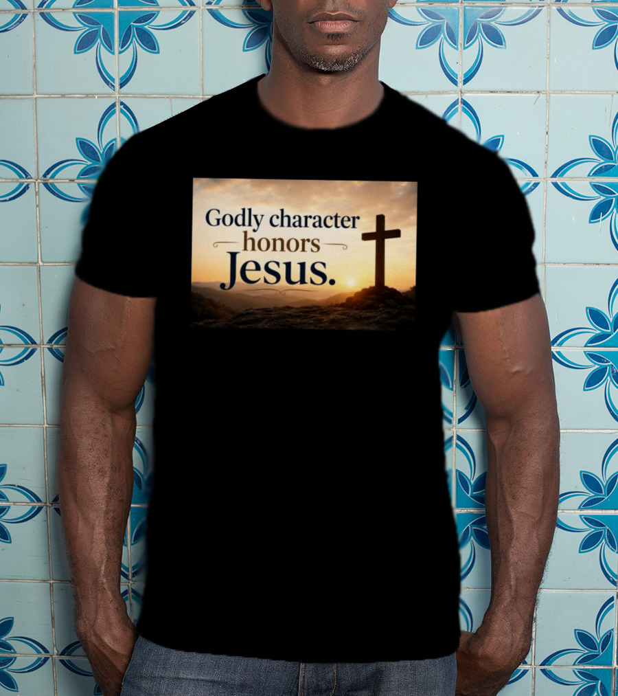 Godly Character Honors Jesus Cross At Sunset T-Shirt