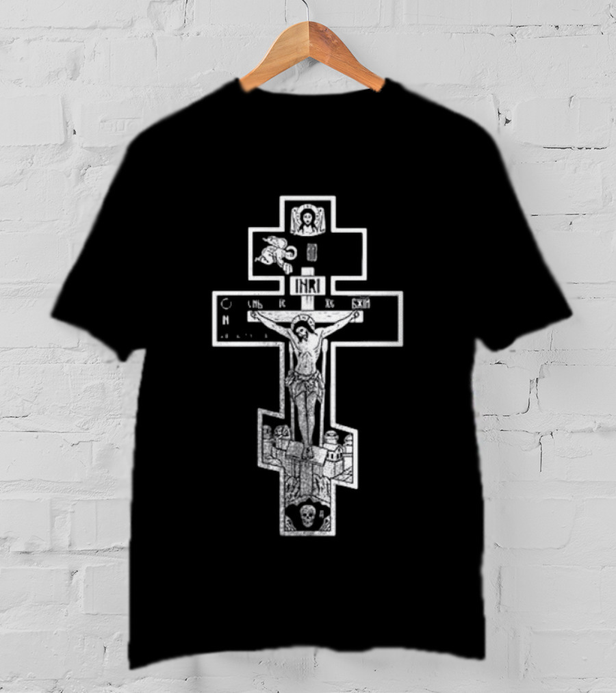 Jesus Christ INRI Crucifixion Symbol With Religious Icons And Figures T-Shirt