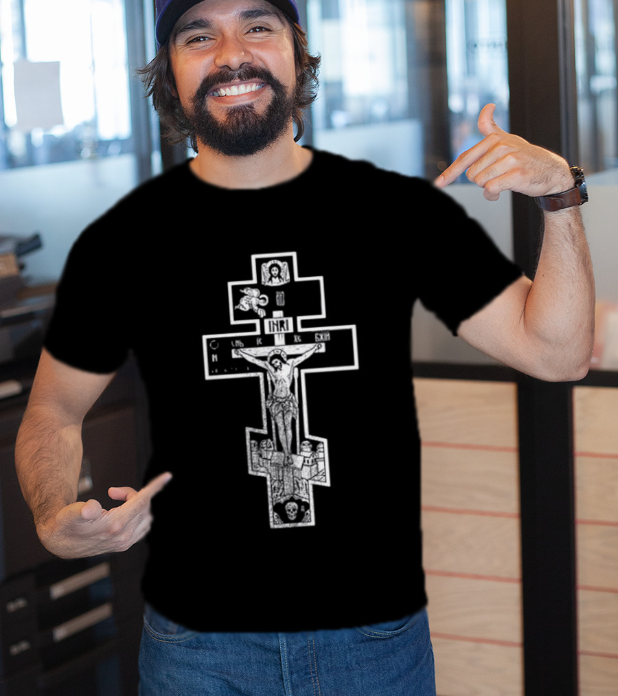 Jesus Christ INRI Crucifixion Symbol With Religious Icons And Figures T-Shirt