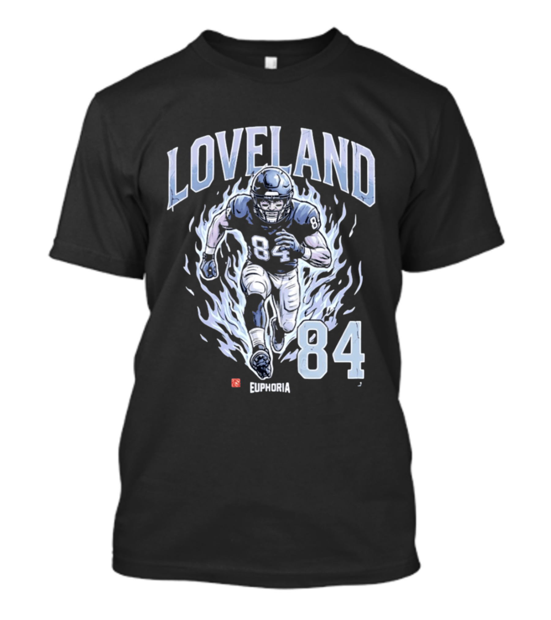 Loveland 84 Euphoria Football Player Blue Flames Athletic T-Shirt