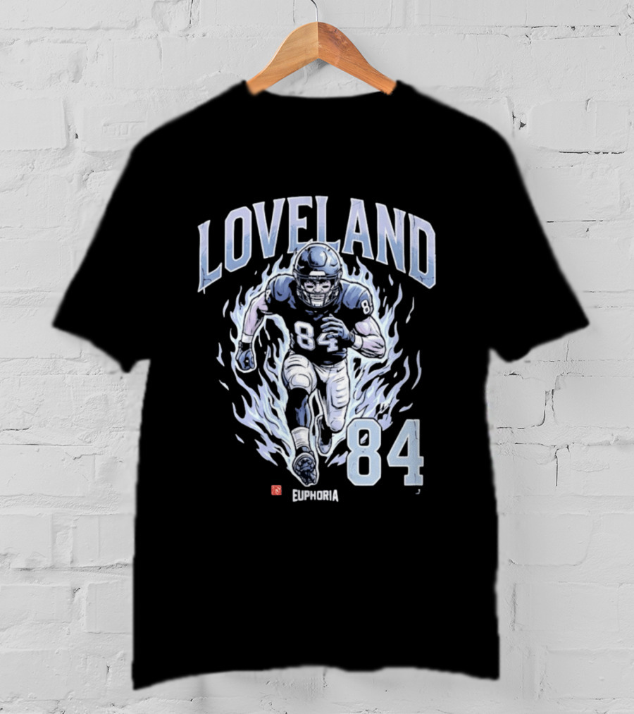 Loveland 84 Euphoria Football Player Blue Flames Athletic T-Shirt