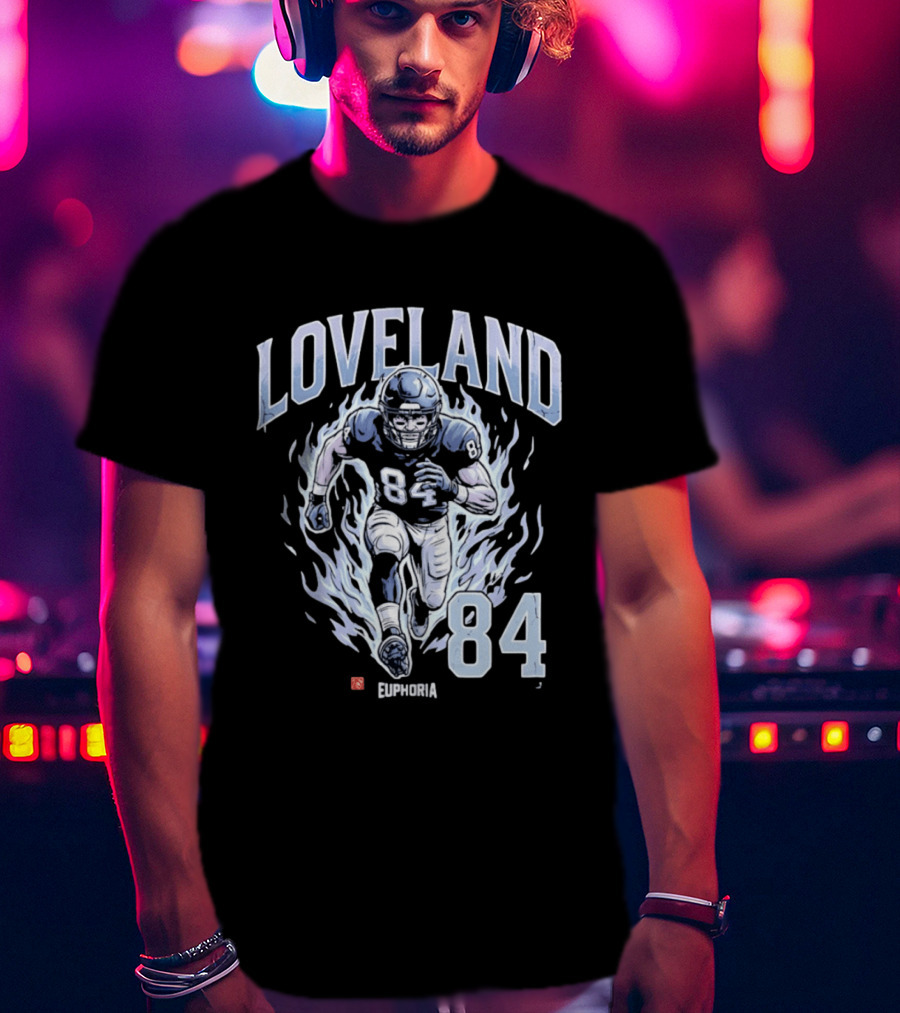 Loveland 84 Euphoria Football Player Blue Flames Athletic T-Shirt