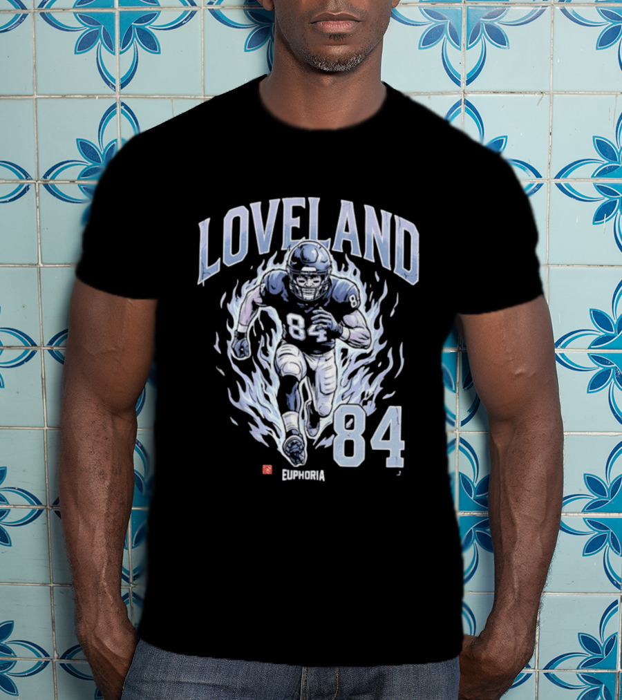 Loveland 84 Euphoria Football Player Blue Flames Athletic T-Shirt
