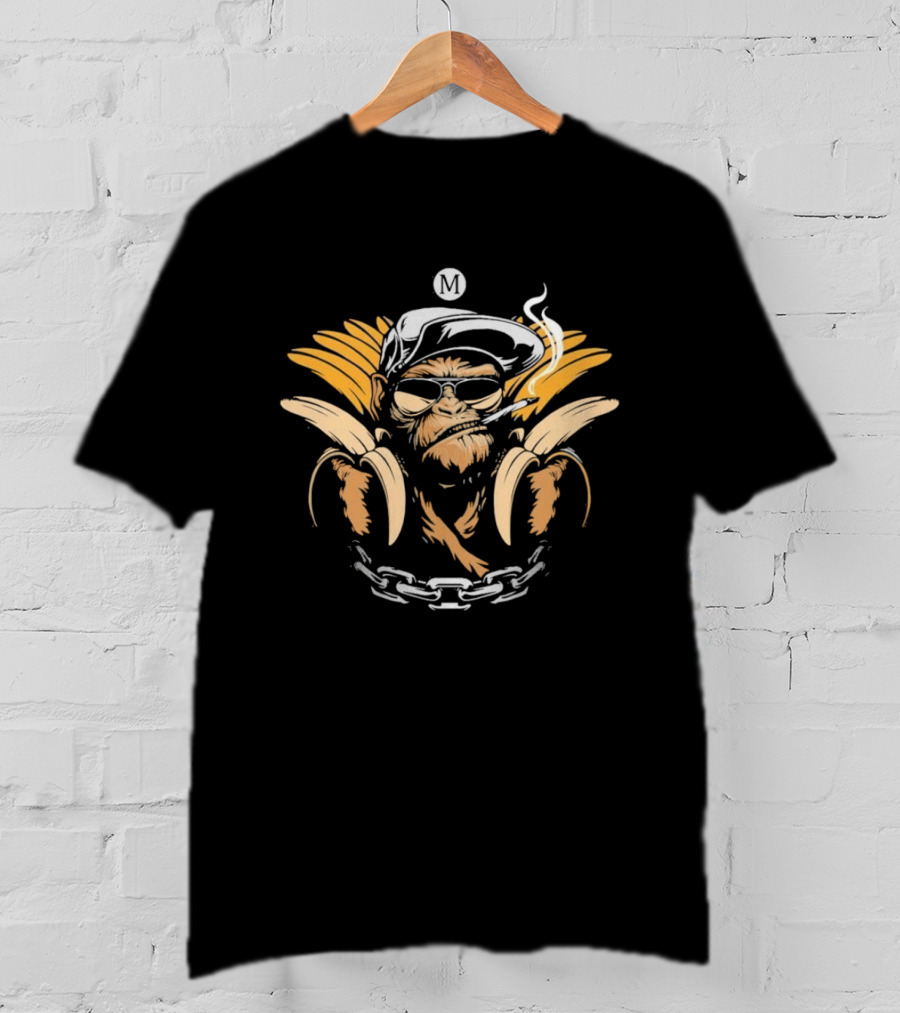 Monkey With Bananas Cool Smoking Shades Chain Hat T-Shirt