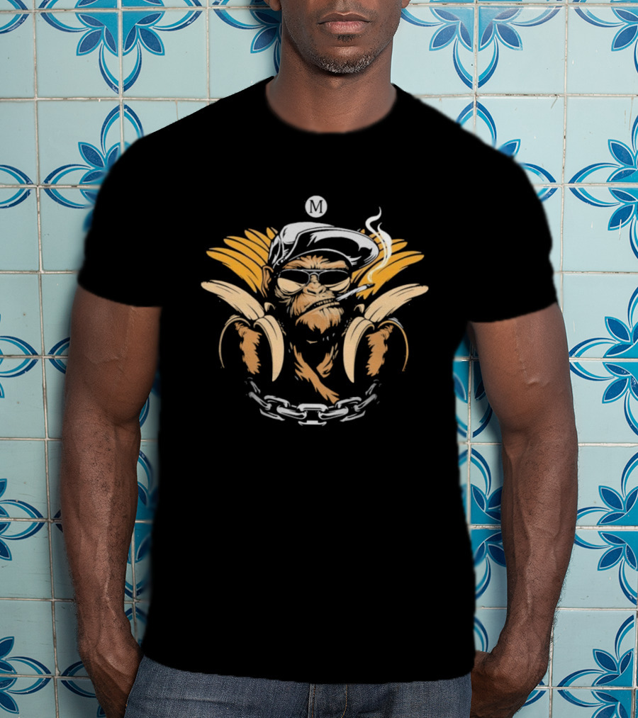 Monkey With Bananas Cool Smoking Shades Chain Hat T-Shirt