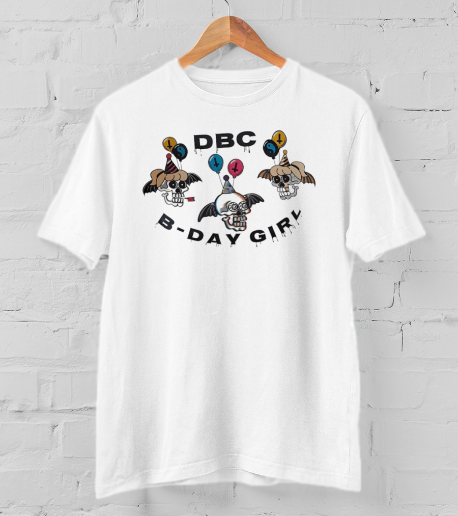 DBC B Day Girl Skull Party With Bat Wings And Balloons T-Shirt
