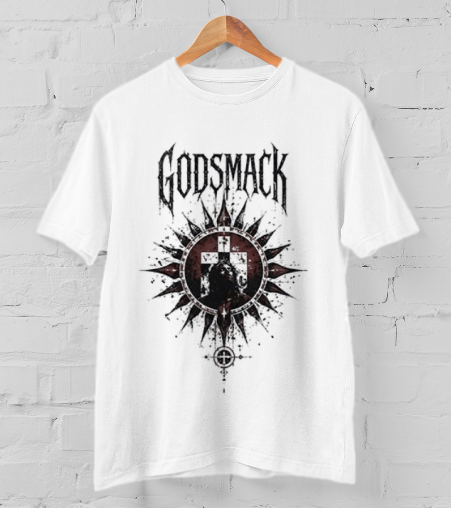Godsmack X Jesus I Stand Before God Not Perfect Just Forgiven Christian Rock Cross Sun T-Shirt