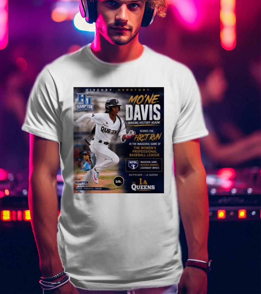 Mo'ne Davis First Run Inaugural Women's Professional Baseball League LA Queens Hampton History T-Shirt