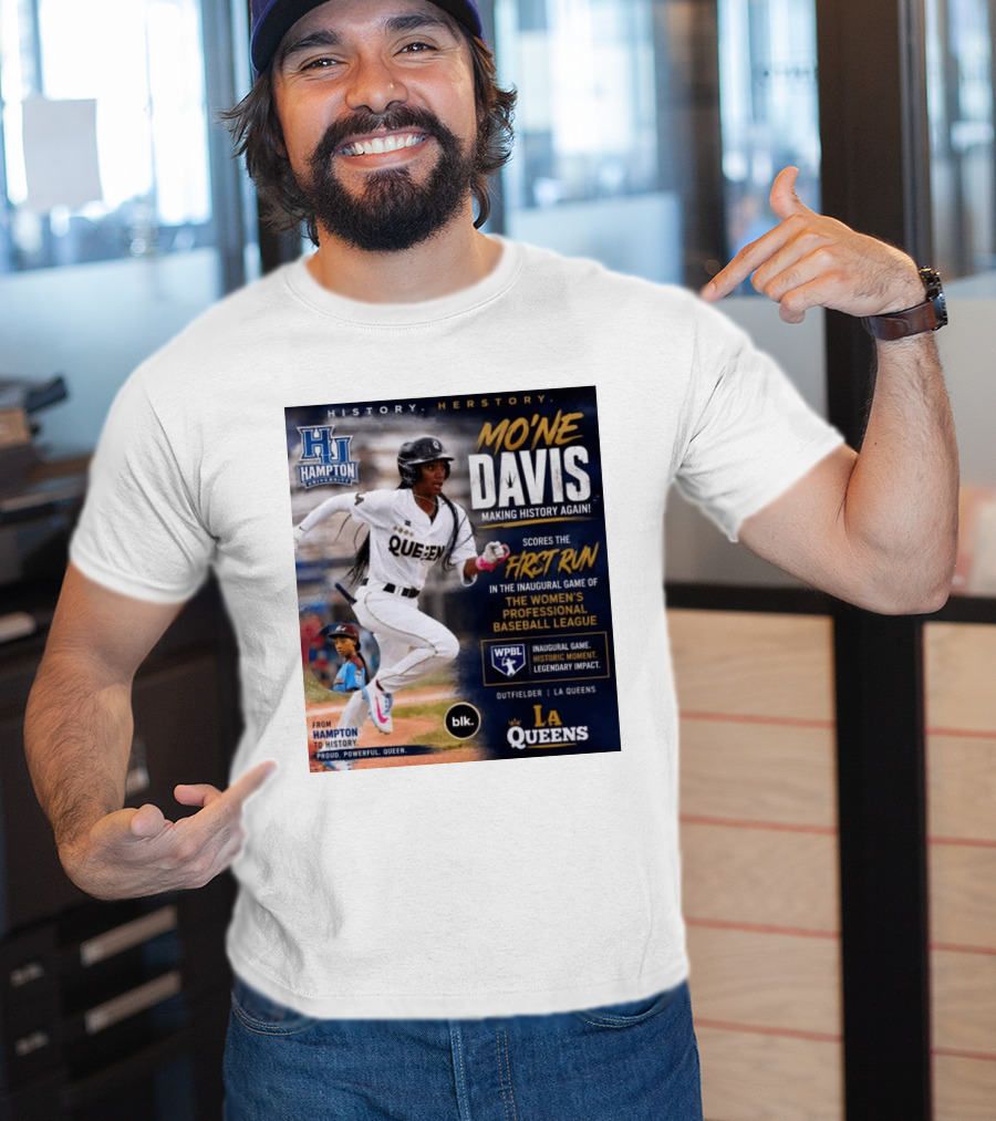 Mo'ne Davis First Run Inaugural Women's Professional Baseball League LA Queens Hampton History T-Shirt