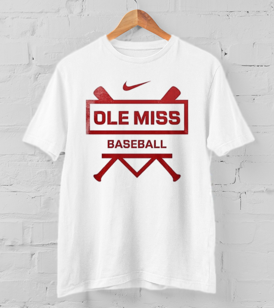 Ole Miss Baseball Nike Let's Go Rebell Crossed Bats T-Shirt