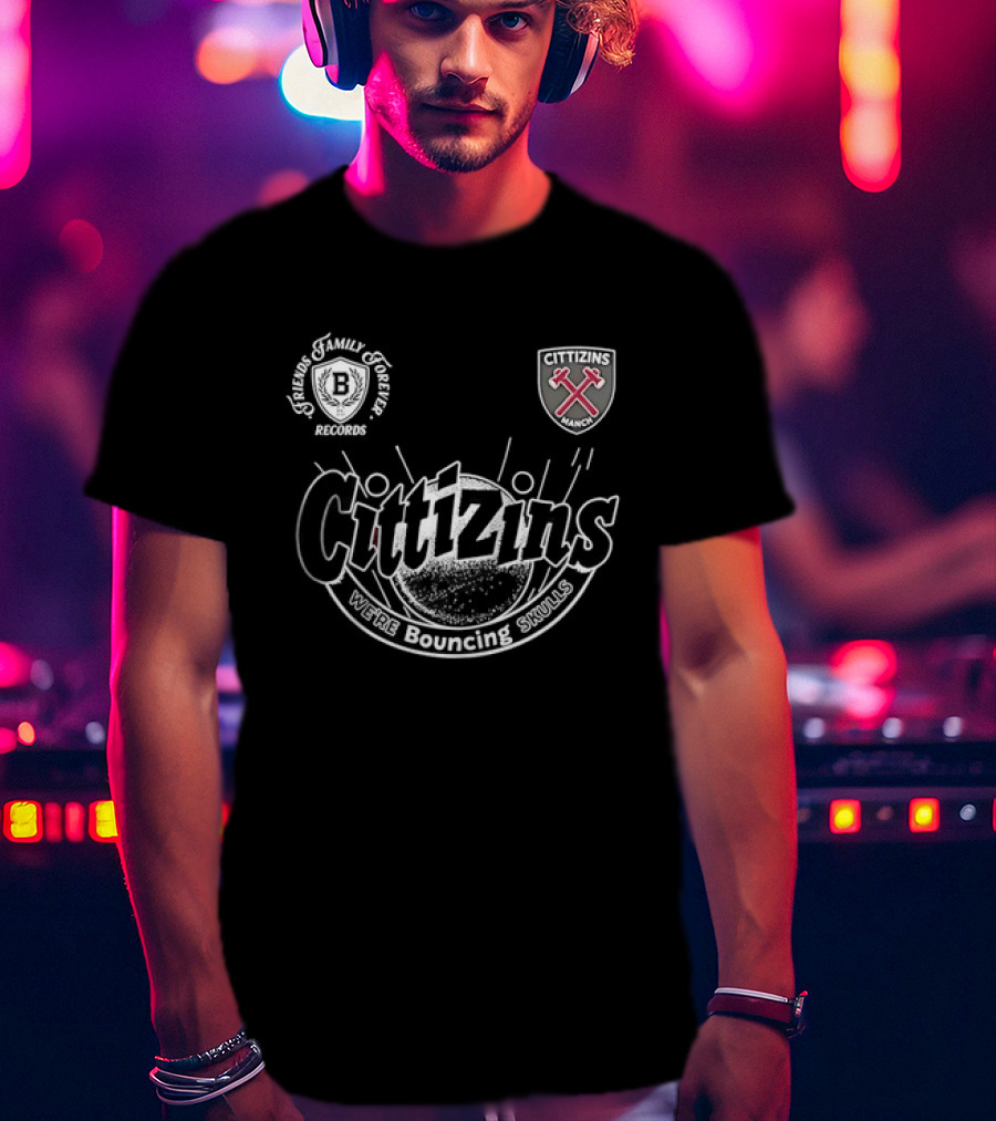 Cittizins We're Bouncing Skulls Friends Family Forever Records Football T-Shirt