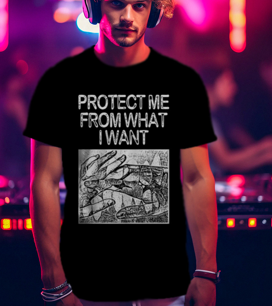 Protect Me From What I Want Get A Real Job Kid Store Black T-Shirt