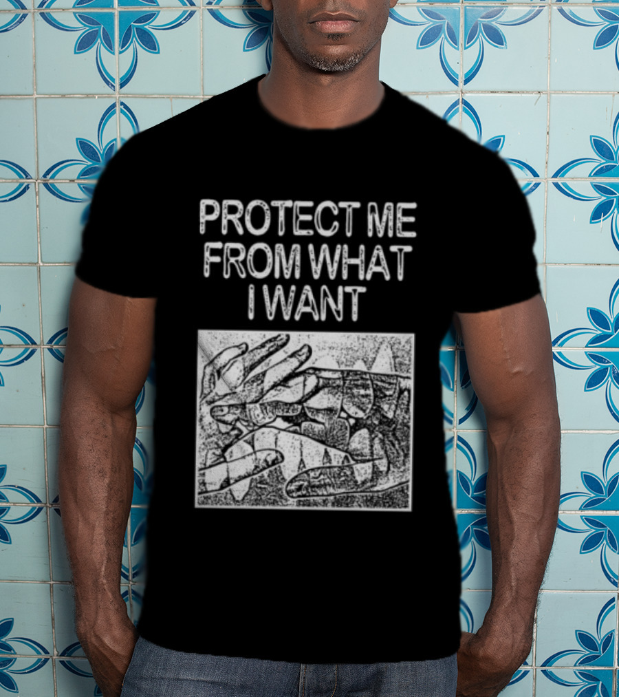 Protect Me From What I Want Get A Real Job Kid Store Black T-Shirt