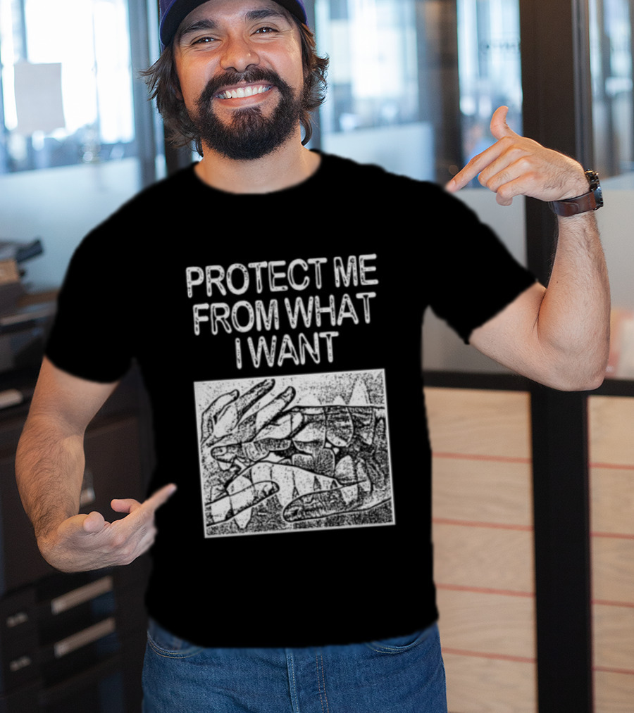 Protect Me From What I Want Get A Real Job Kid Store Black T-Shirt