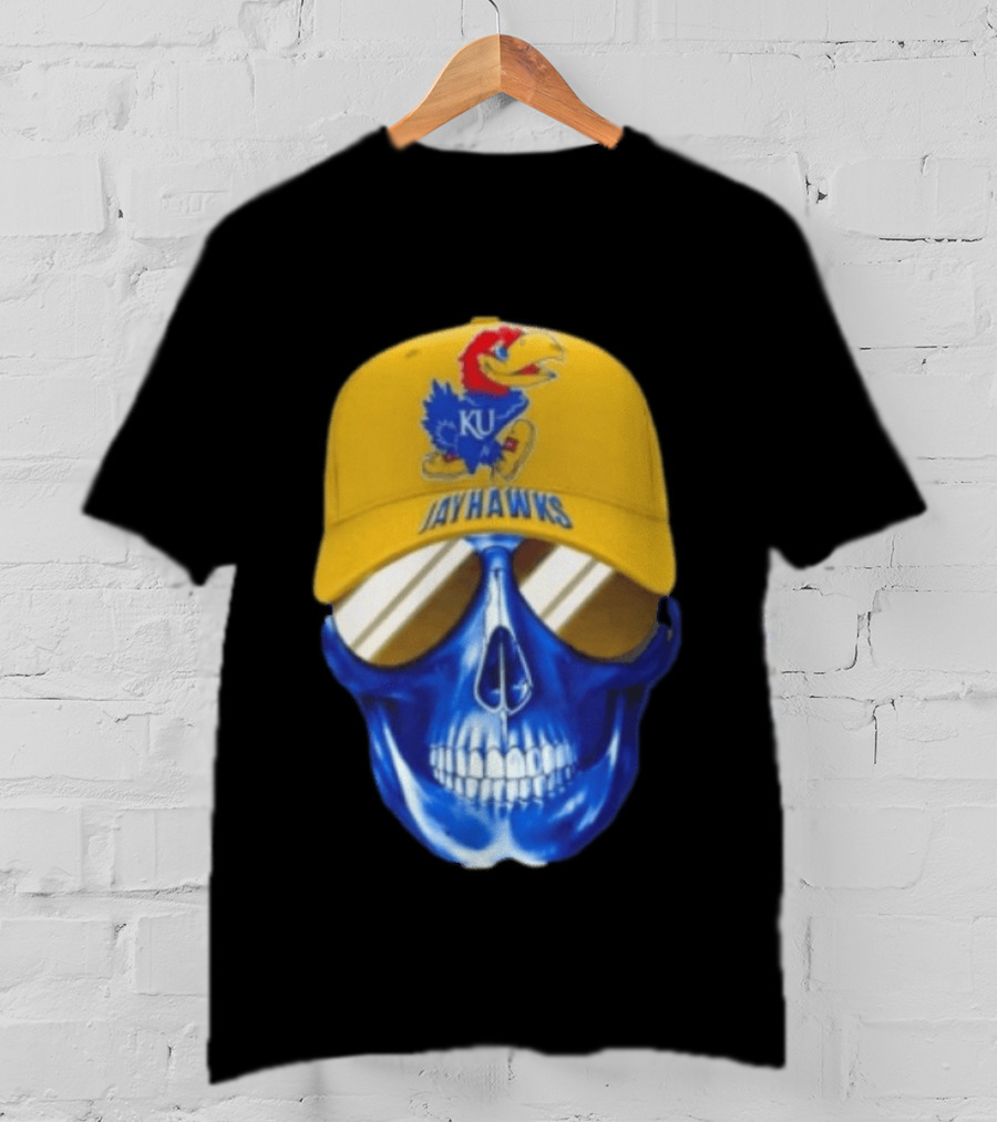 Kansas Jayhawks Skull Cap Fans Wear KU Jayhawks Edition T-Shirt