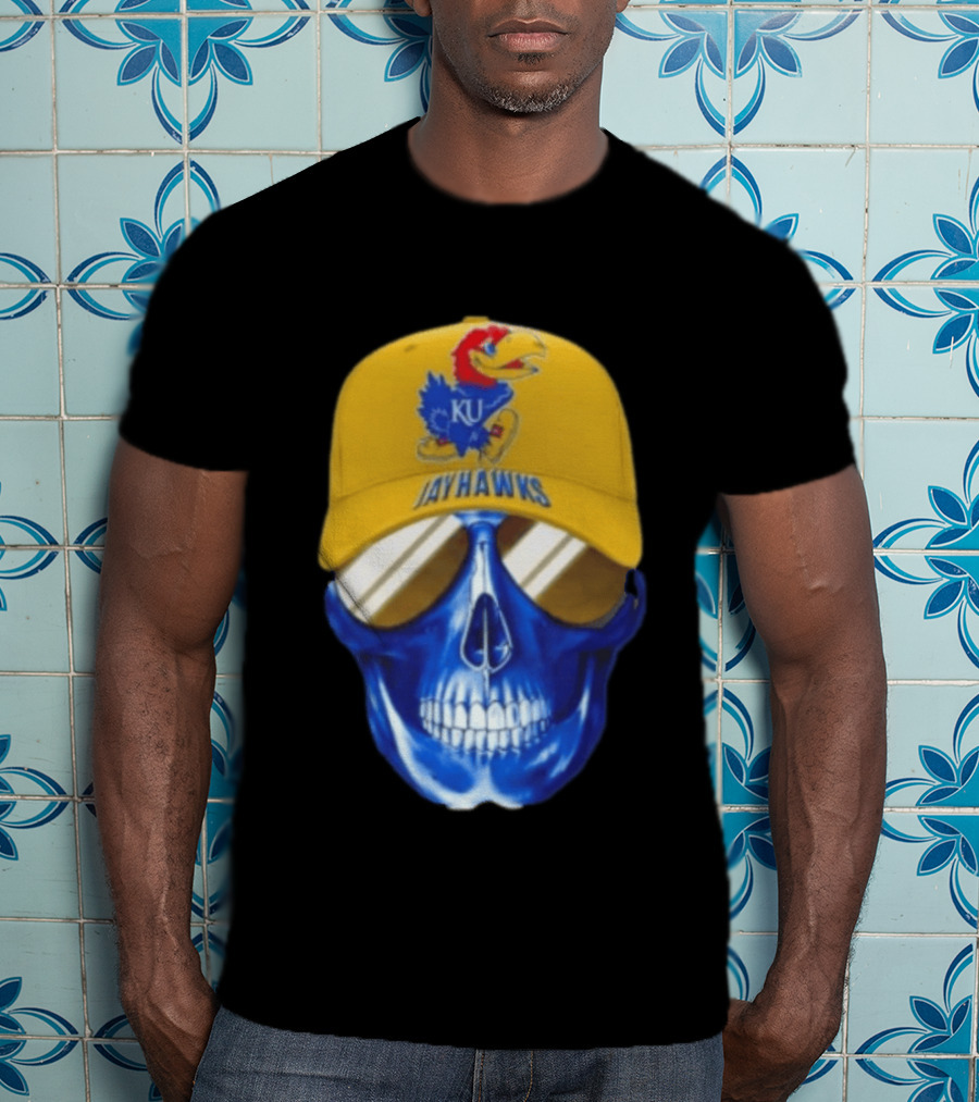 Kansas Jayhawks Skull Cap Fans Wear KU Jayhawks Edition T-Shirt