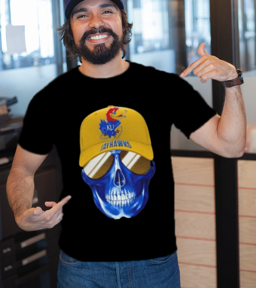 Kansas Jayhawks Skull Cap Fans Wear KU Jayhawks Edition T-Shirt
