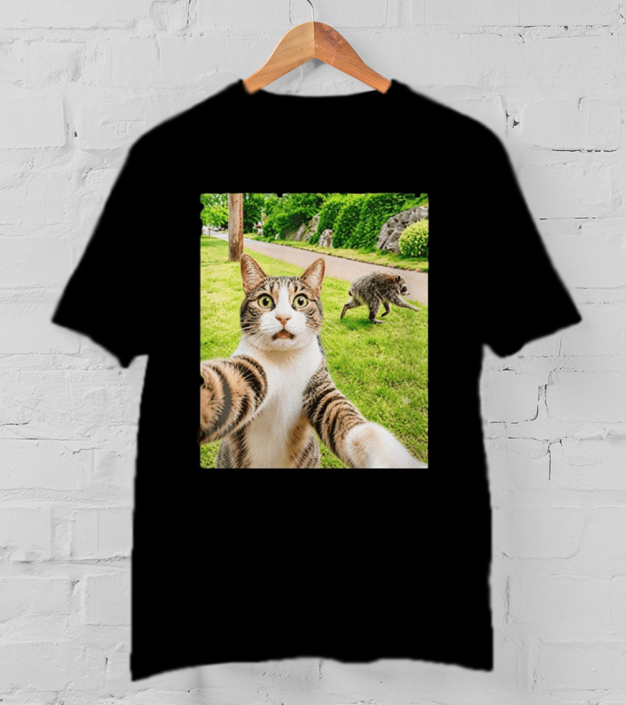 Tabby Cat Selfie With Jimothy Raccoon 2026 Seattle Legend Meme T-Shirt