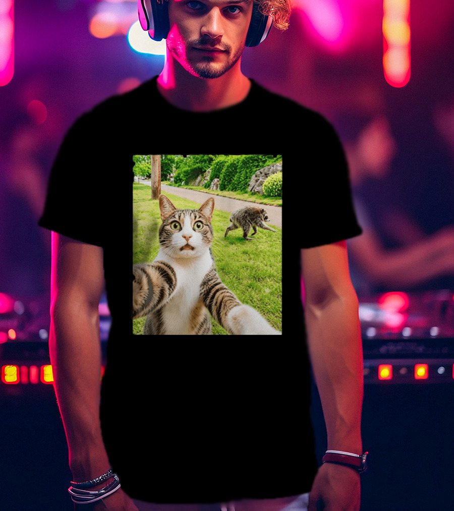 Tabby Cat Selfie With Jimothy Raccoon 2026 Seattle Legend Meme T-Shirt