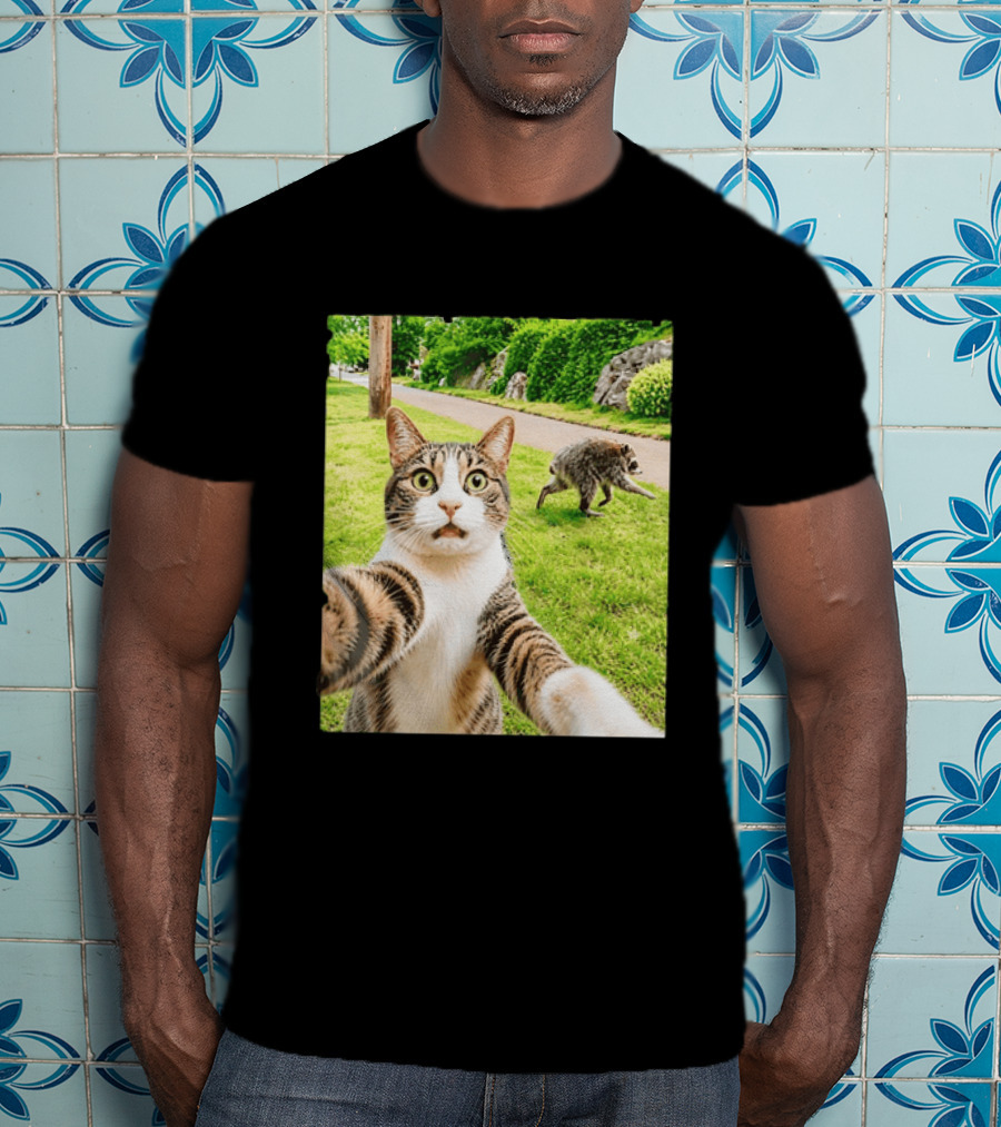 Tabby Cat Selfie With Jimothy Raccoon 2026 Seattle Legend Meme T-Shirt