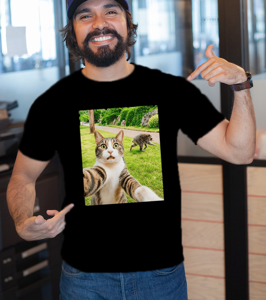 Tabby Cat Selfie With Jimothy Raccoon 2026 Seattle Legend Meme T-Shirt