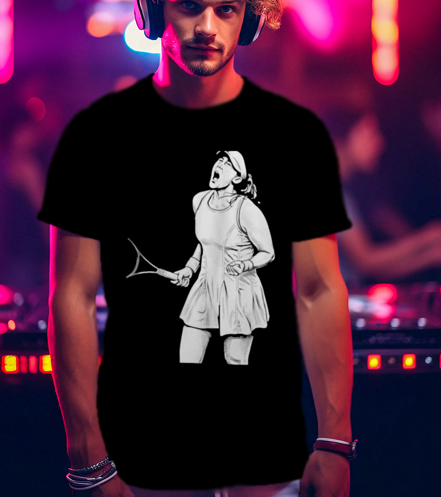 Tennis Player Celebrating Victory Power Grit Determination Black T-Shirt
