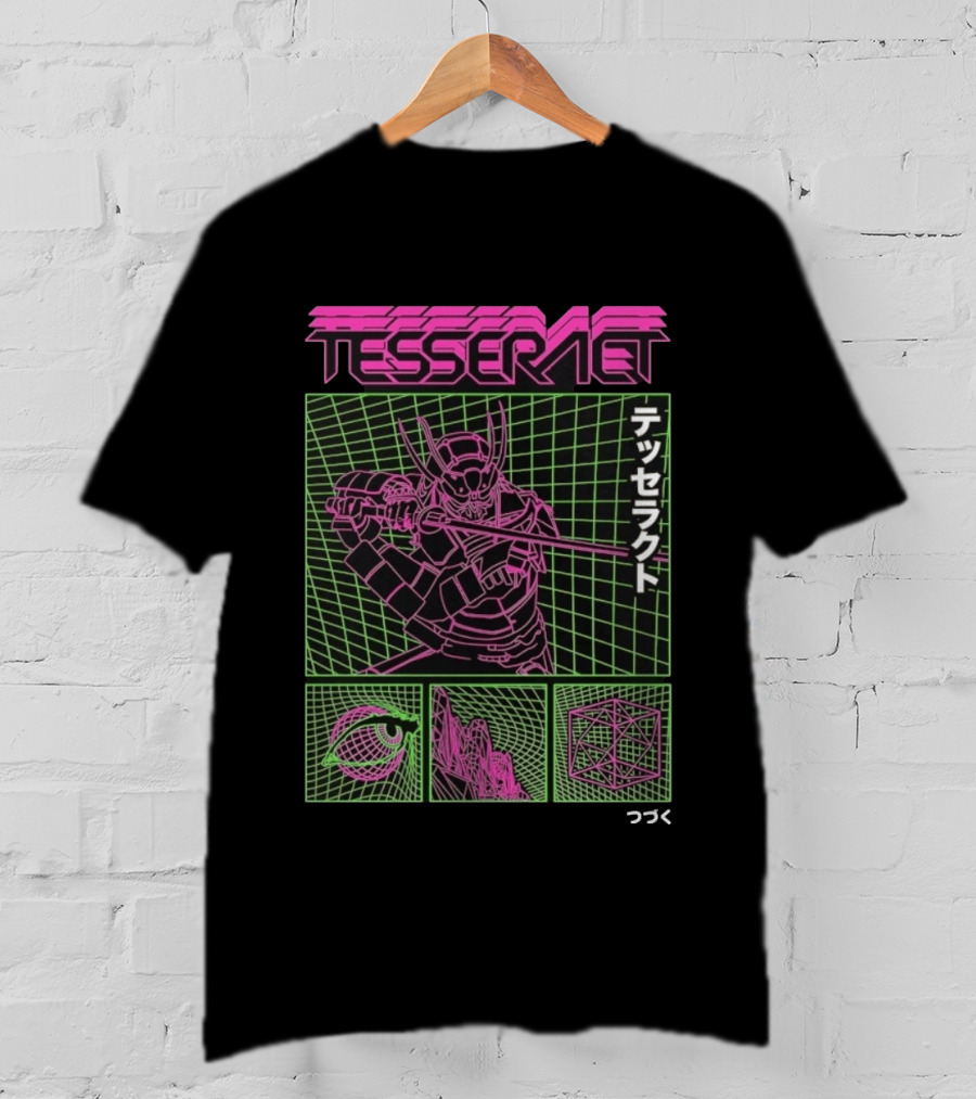 TesseracT Samurai Synthwave Cyberpunk Japanese Text Retro Neon Aesthetic T-Shirt