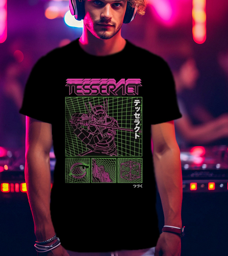 TesseracT Samurai Synthwave Cyberpunk Japanese Text Retro Neon Aesthetic T-Shirt