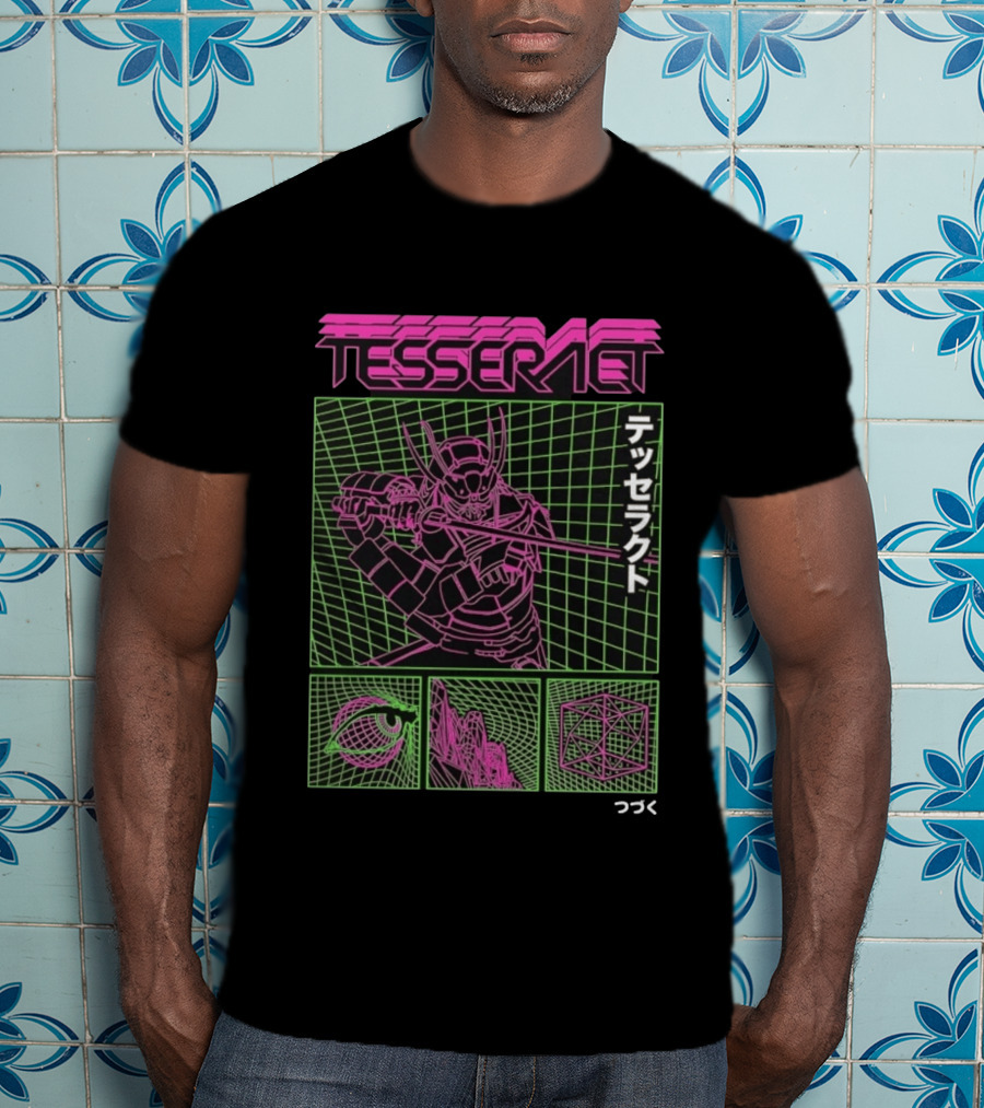 TesseracT Samurai Synthwave Cyberpunk Japanese Text Retro Neon Aesthetic T-Shirt
