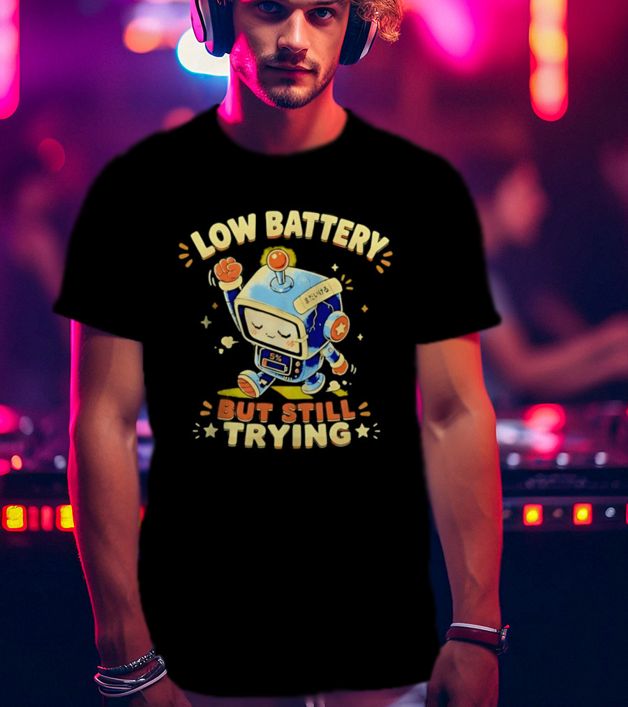 Low Battery But Still Trying Robot Retro Anime T-Shirt