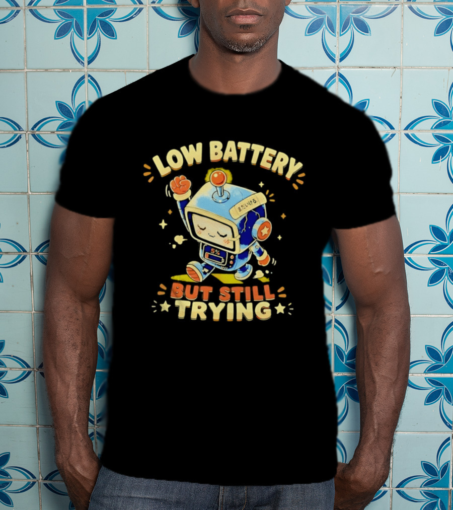 Low Battery But Still Trying Robot Retro Anime T-Shirt