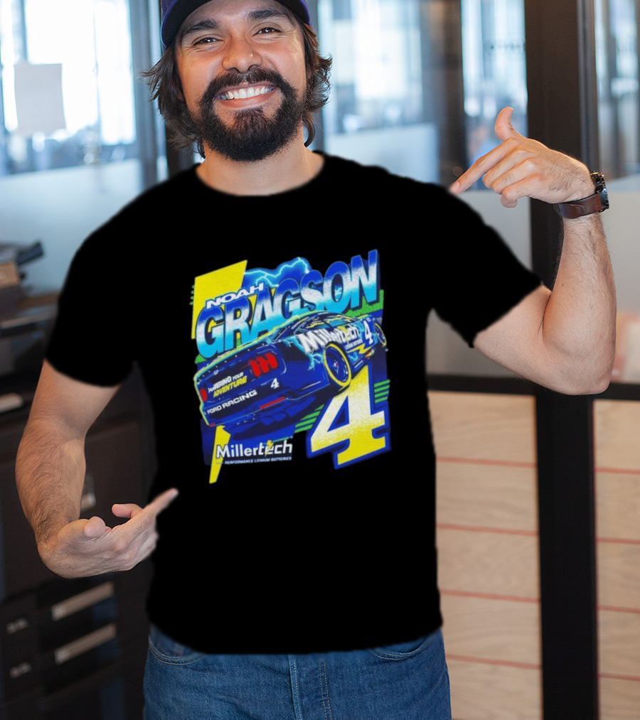 Noah Gragson Millertech Performance Lithium Batteries No 4 Ford Racing Powering Your Adventure T-Shirt