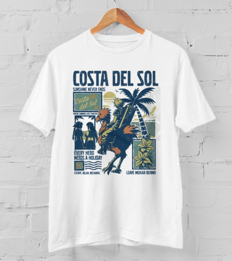 Costa Del Sol Final Fantasy Chocobo Beach Scene Palm Trees T-Shirt