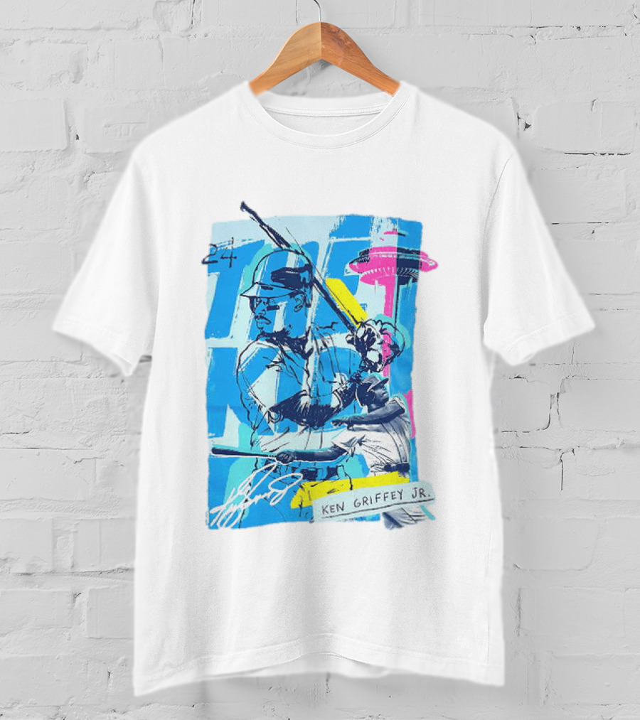 Ken Griffey Jr 24 Seattle Mariners Vintage Baseball Art Player Signature T-Shirt