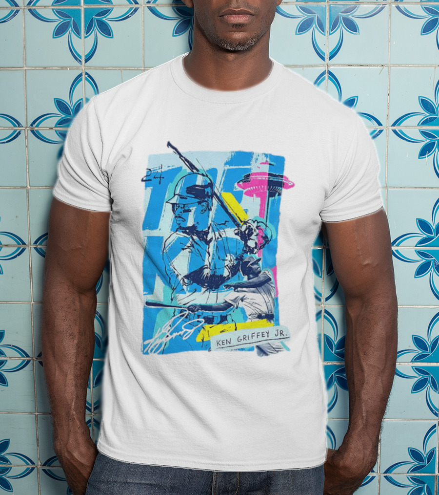 Ken Griffey Jr 24 Seattle Mariners Vintage Baseball Art Player Signature T-Shirt