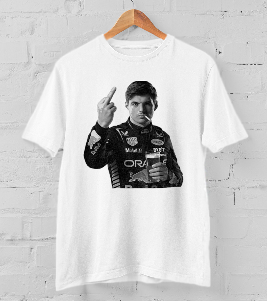 Max Verstappen Red Bull Racing Smoking Beer Middle Finger T-Shirt