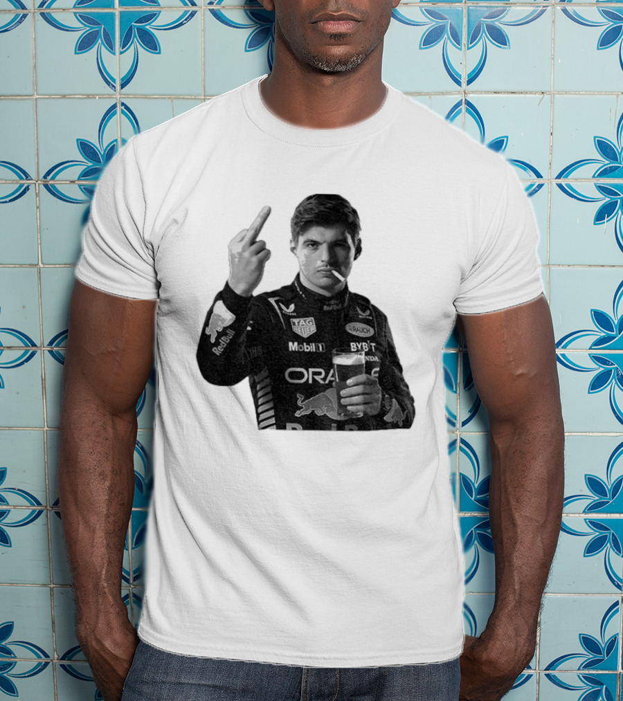 Max Verstappen Red Bull Racing Smoking Beer Middle Finger T-Shirt
