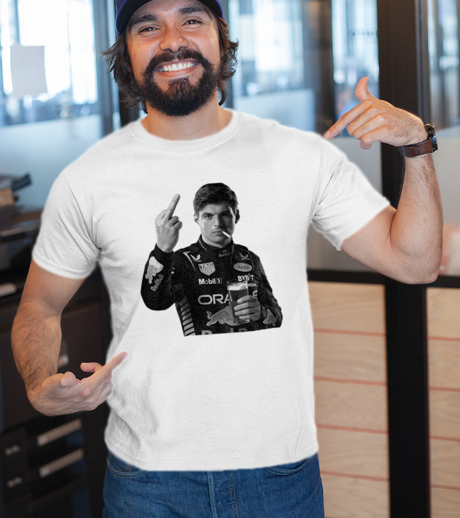 Max Verstappen Red Bull Racing Smoking Beer Middle Finger T-Shirt