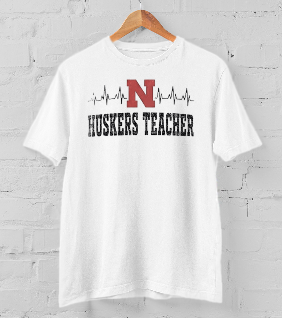 Nebraska Huskers Teacher Heartbeat Football Fan T-Shirt