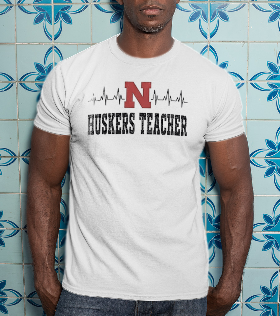 Nebraska Huskers Teacher Heartbeat Football Fan T-Shirt