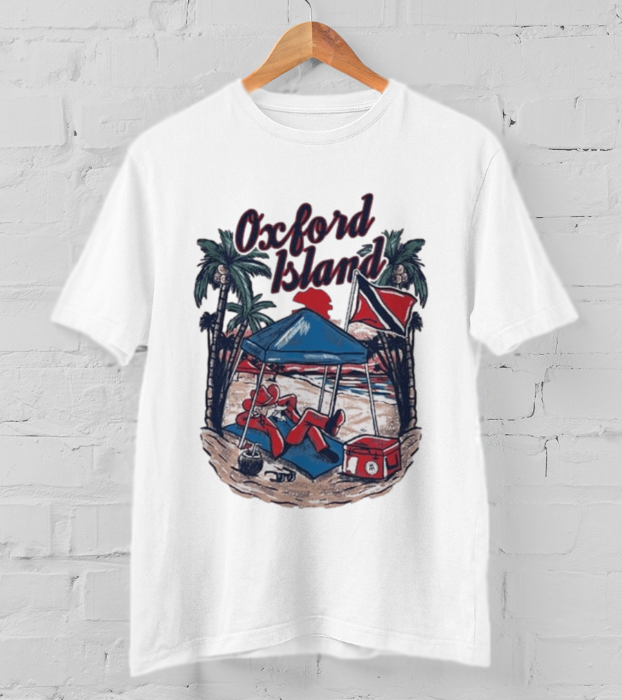 Oxford Island Beach Scene Palm Trees Camping Holiday Relaxation T-Shirt
