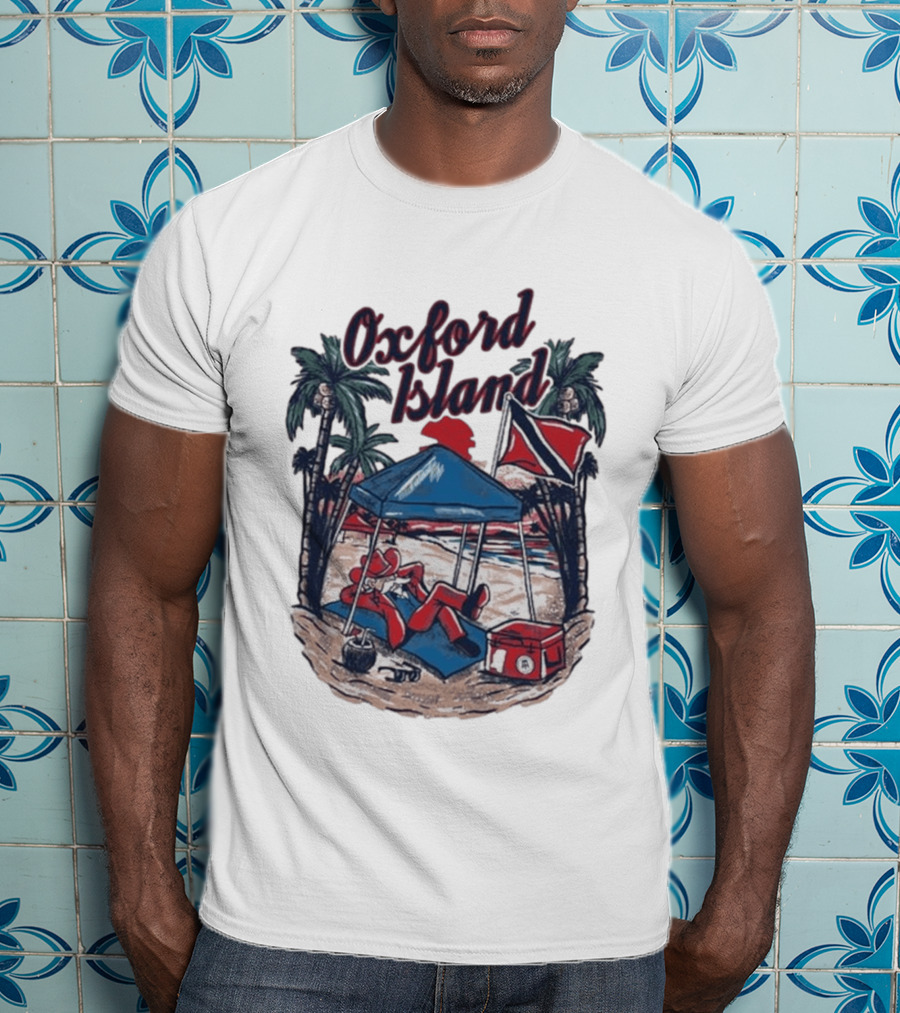 Oxford Island Beach Scene Palm Trees Camping Holiday Relaxation T-Shirt