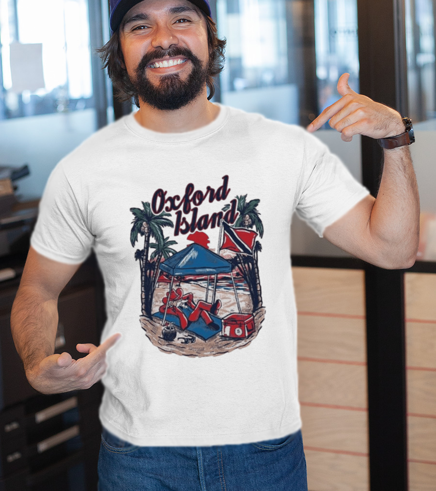 Oxford Island Beach Scene Palm Trees Camping Holiday Relaxation T-Shirt