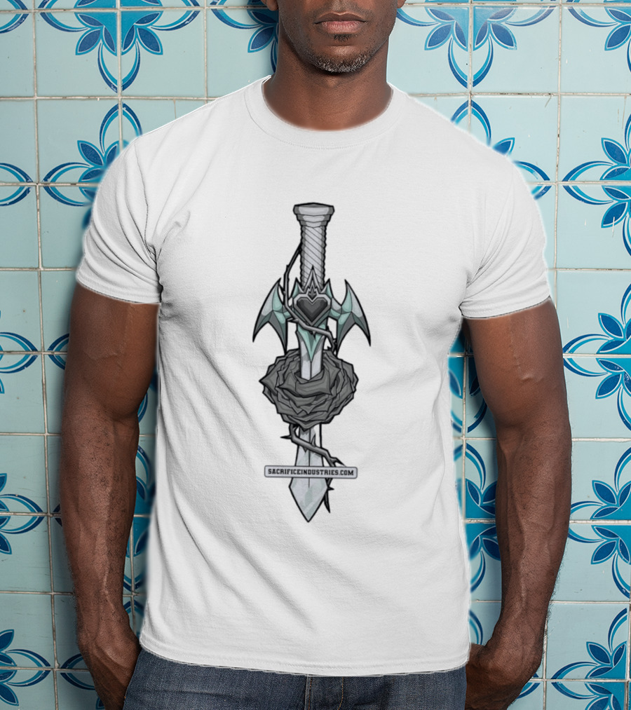 Sacrifice Industries Sword Rose Heart Icon With Wings And Thorns T-Shirt