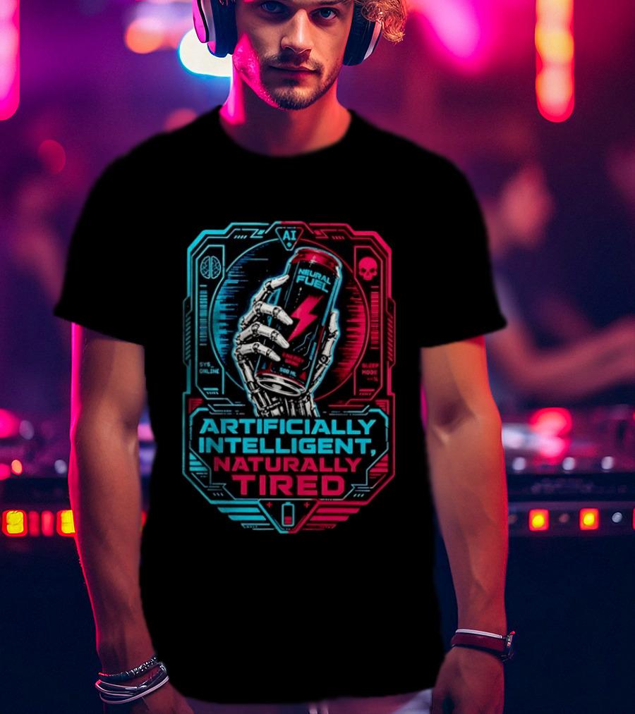 Neural Fuel Cyborg Hand Energy Drink Artifically Intelligent Naturally Tired T-Shirt
